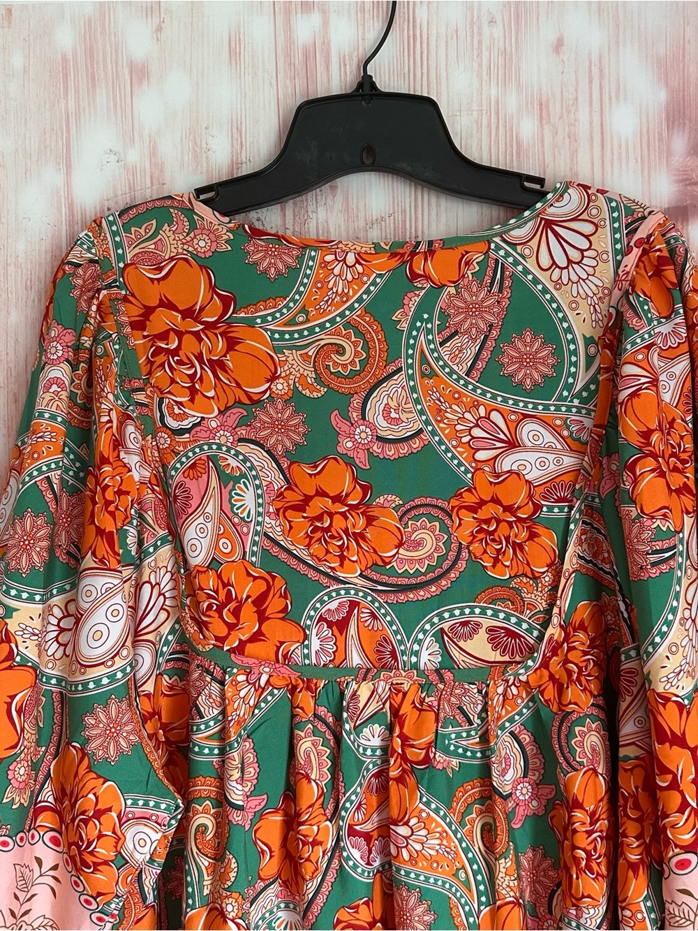 Amazon Bluetime Pink Paisley Orange Boho 3/4 Sleeve Babydoll Dress Size 2X - Picture 10 of 12
